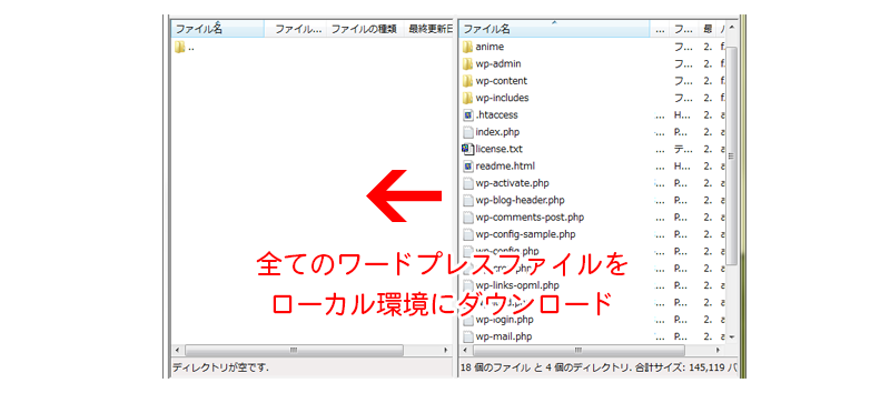 ワードプレスデータのすべてをローカル環境にダウンロード